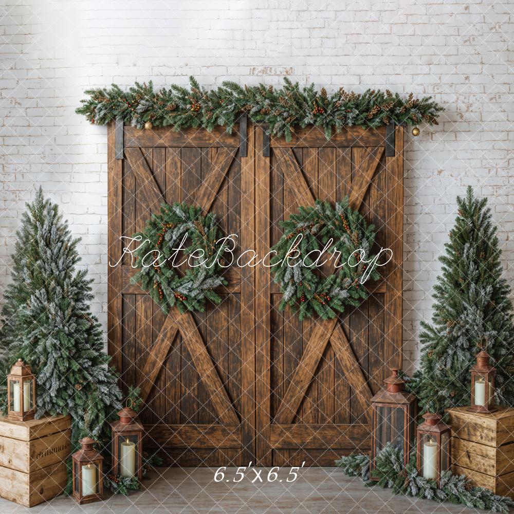 Kate Christmas Tree White Brick Wall Backdrop Barn Door Designed by Emetselch