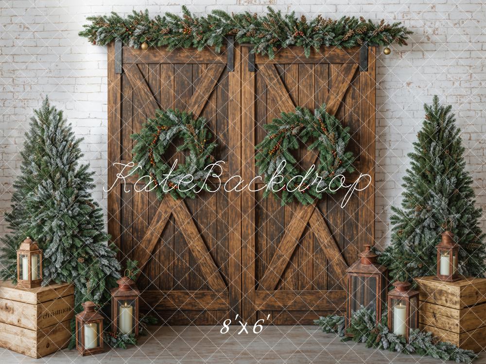 Kate Christmas Tree White Brick Wall Backdrop Barn Door Designed by Emetselch