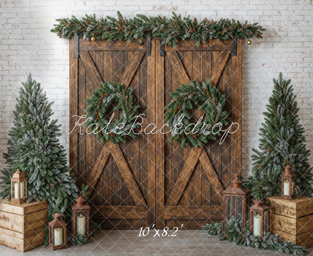 Kate Christmas Tree White Brick Wall Backdrop Barn Door Designed by Emetselch