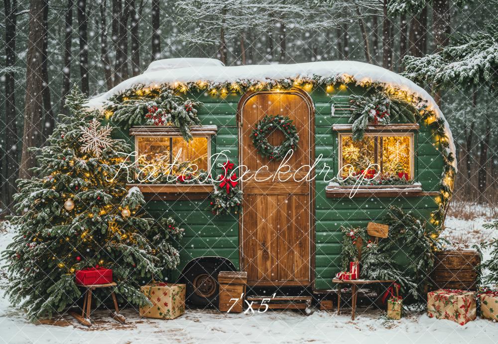 Kate Green Camper Snow Woods Backdrop Designed by Emetselch