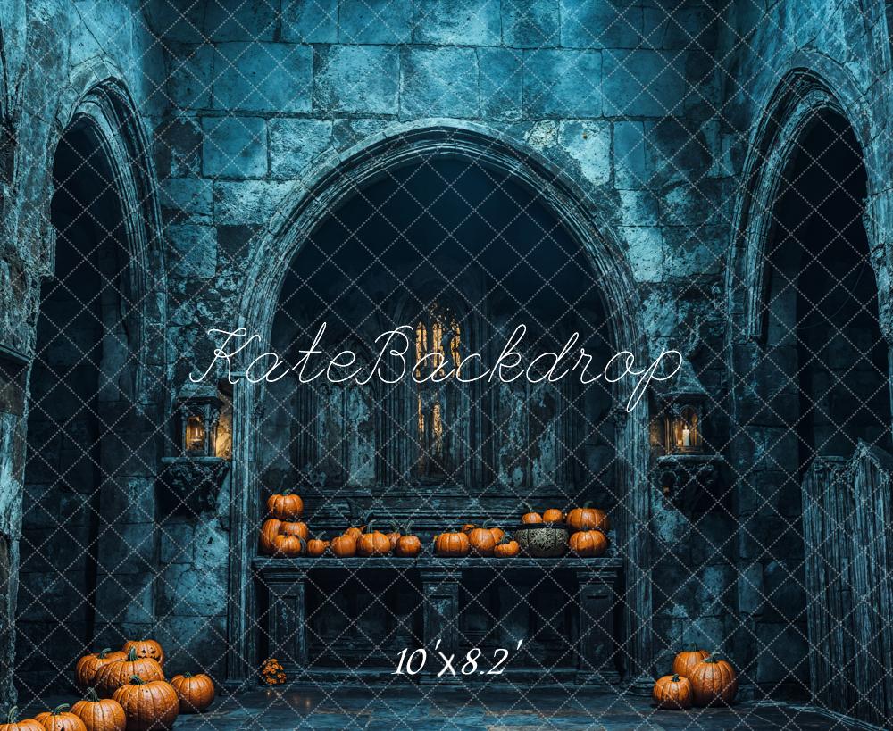 Kate Easter Building Pumpkin Night Backdrop Designed by Chain Photography