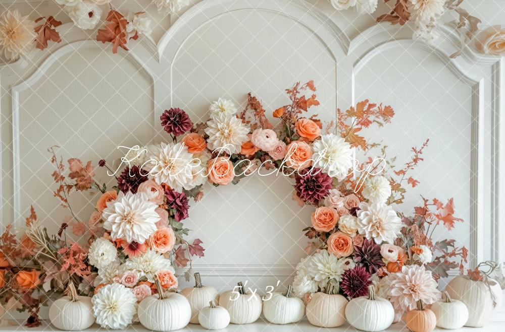 Kate Elegant Fall Floral White Pumpkins Backdrop Designed by Patty Robert