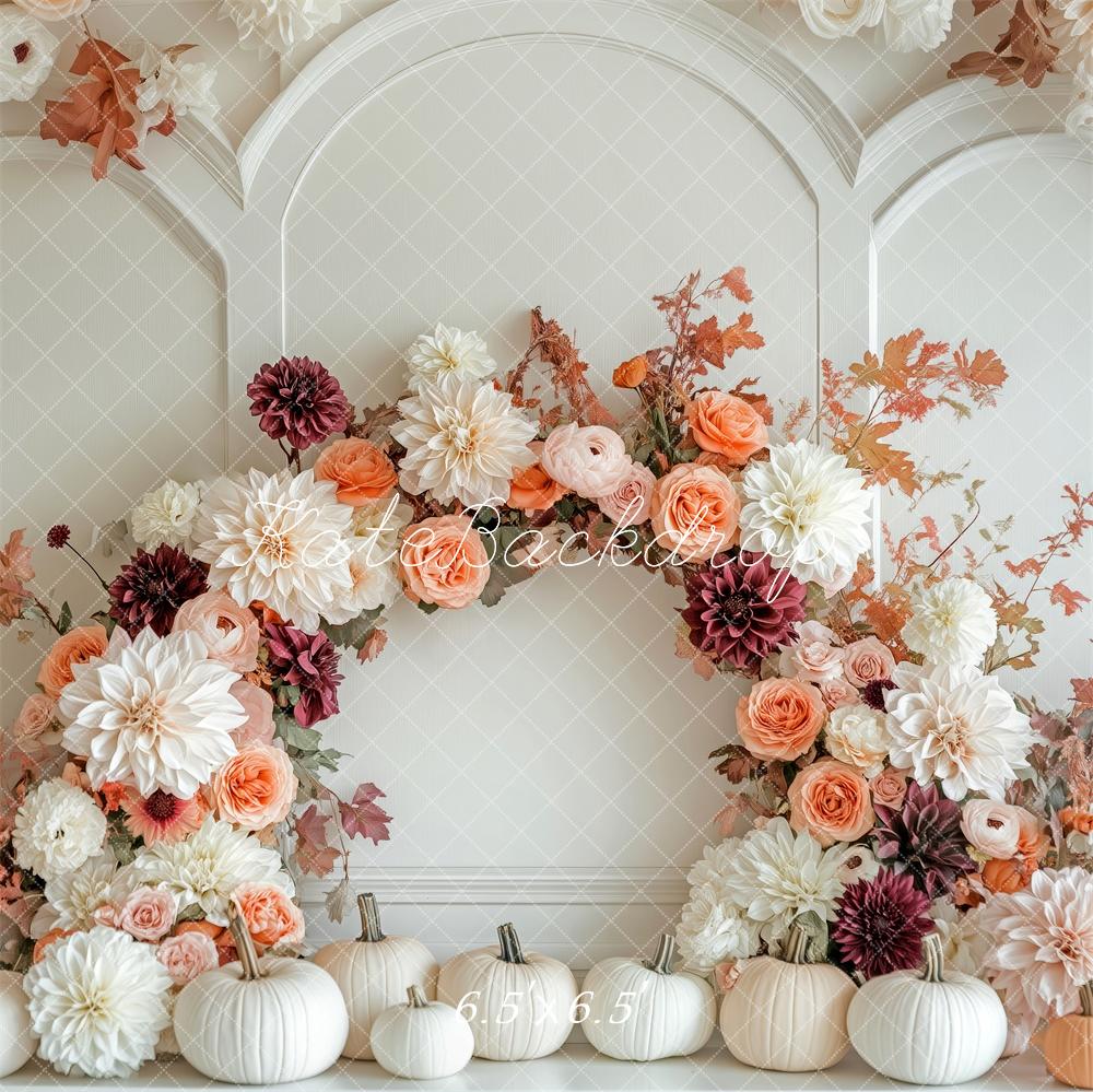 Kate Elegant Fall Floral White Pumpkins Backdrop Designed by Patty Robert