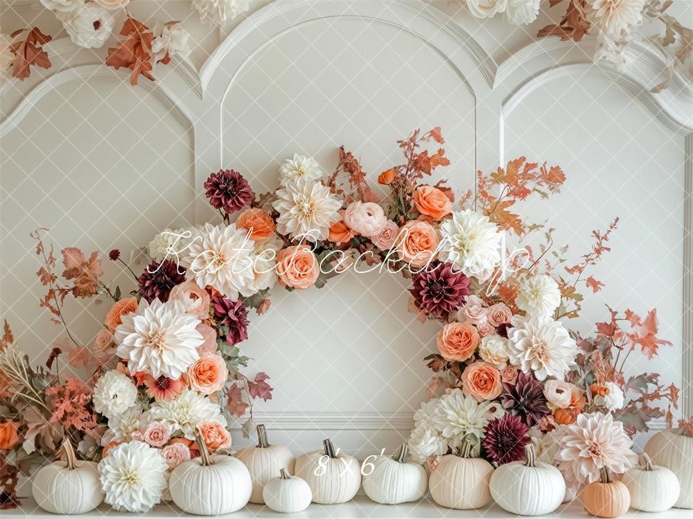 Kate Elegant Fall Floral White Pumpkins Backdrop Designed by Patty Robert