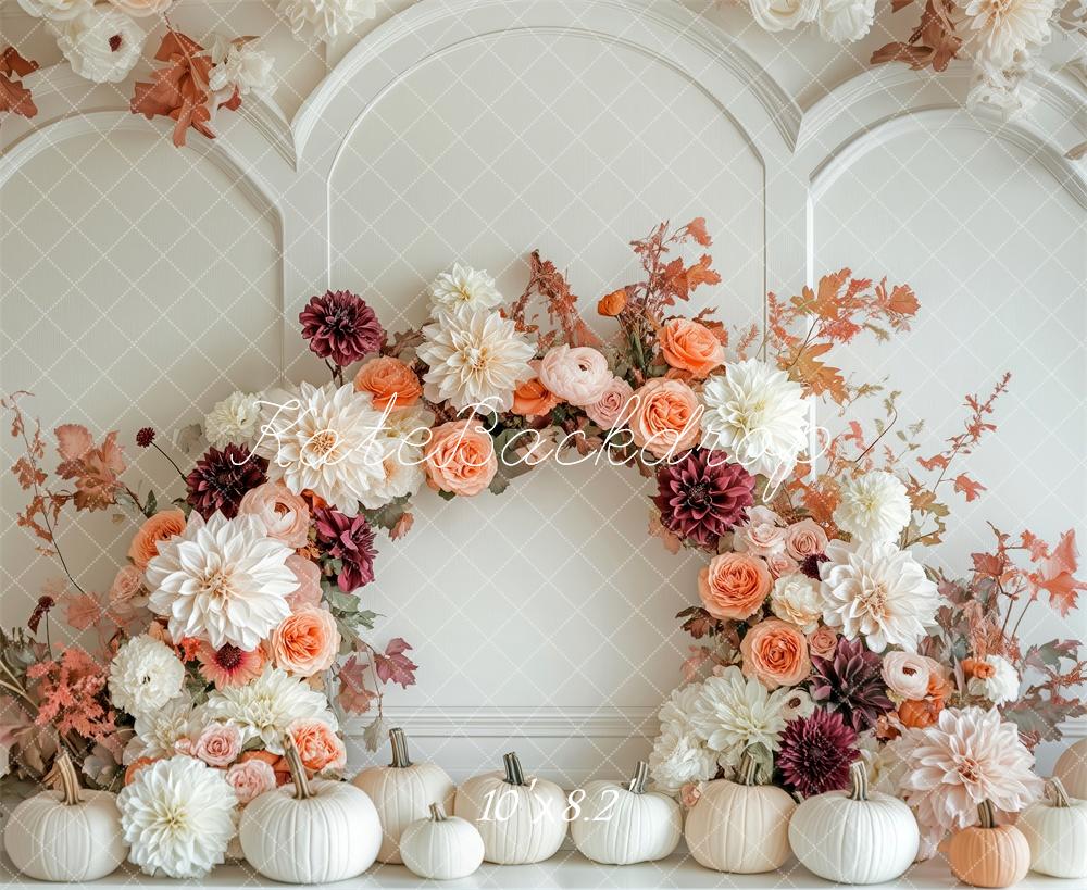 Kate Elegant Fall Floral White Pumpkins Backdrop Designed by Patty Robert