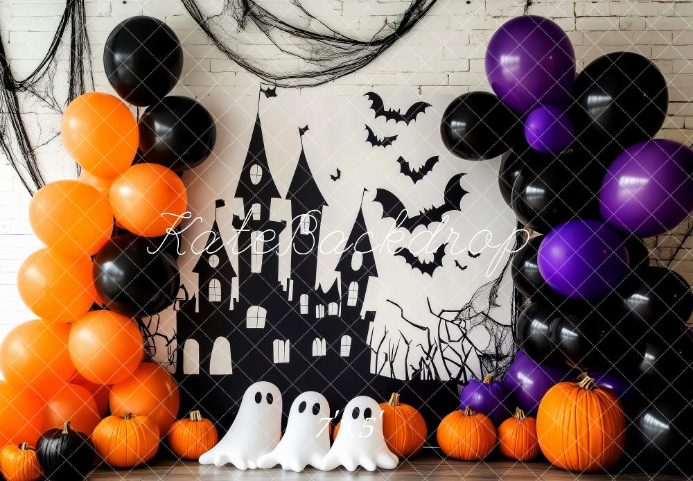 Kate Halloween Backdrop Haunted Castle Ghosts Bats Designed by Patty Robert