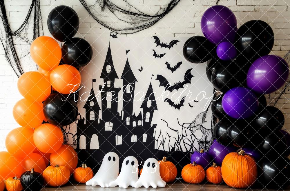 Kate Halloween Backdrop Haunted Castle Ghosts Bats Designed by Patty Robert