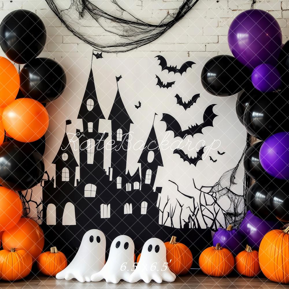 Kate Halloween Backdrop Haunted Castle Ghosts Bats Designed by Patty Robert