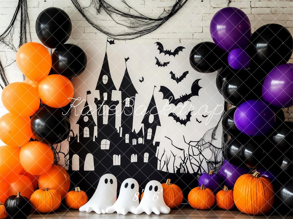 Kate Halloween Backdrop Haunted Castle Ghosts Bats Designed by Patty Robert