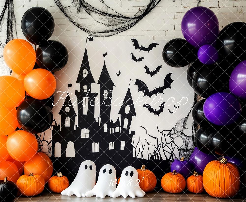 Kate Halloween Backdrop Haunted Castle Ghosts Bats Designed by Patty Robert