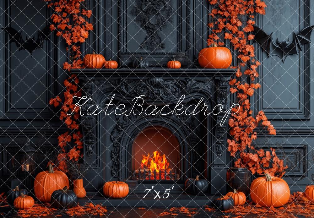 Kate Halloween Backdrop Pumpkins Black Fireplace Designed by Patty Robert