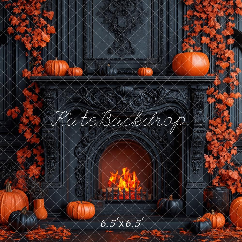 Kate Halloween Backdrop Pumpkins Black Fireplace Designed by Patty Robert