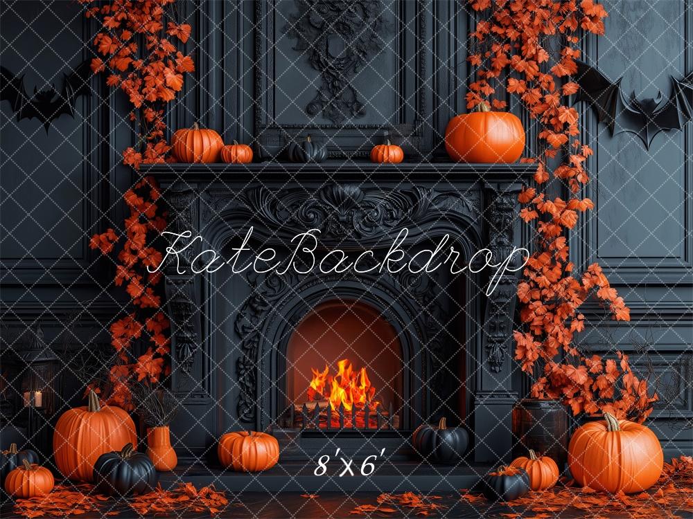 Kate Halloween Backdrop Pumpkins Black Fireplace Designed by Patty Robert