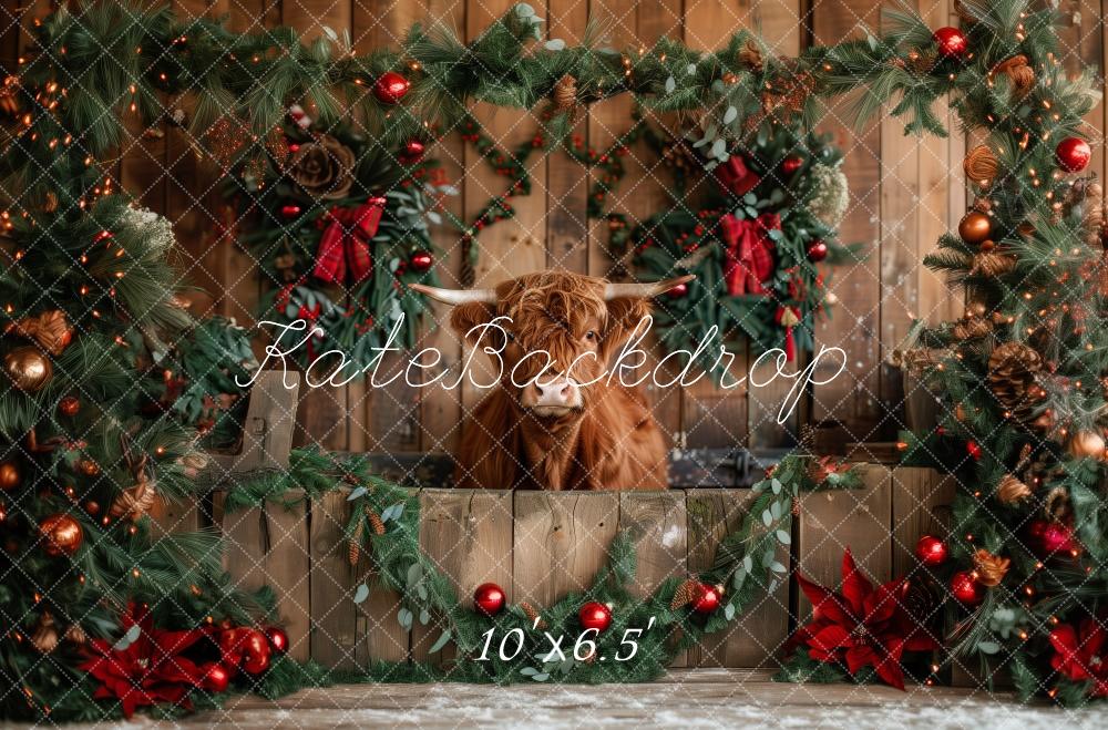 Kate Rustic Christmas Highland Cow Backdrop Designed by Patty Roberts