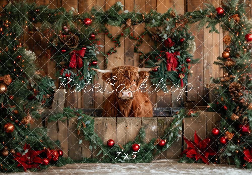 Kate Rustic Christmas Highland Cow Backdrop Designed by Patty Roberts