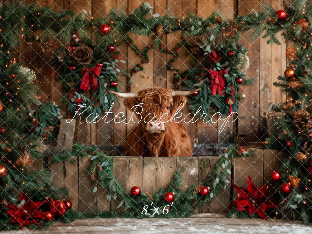 Kate Rustic Christmas Highland Cow Backdrop Designed by Patty Roberts