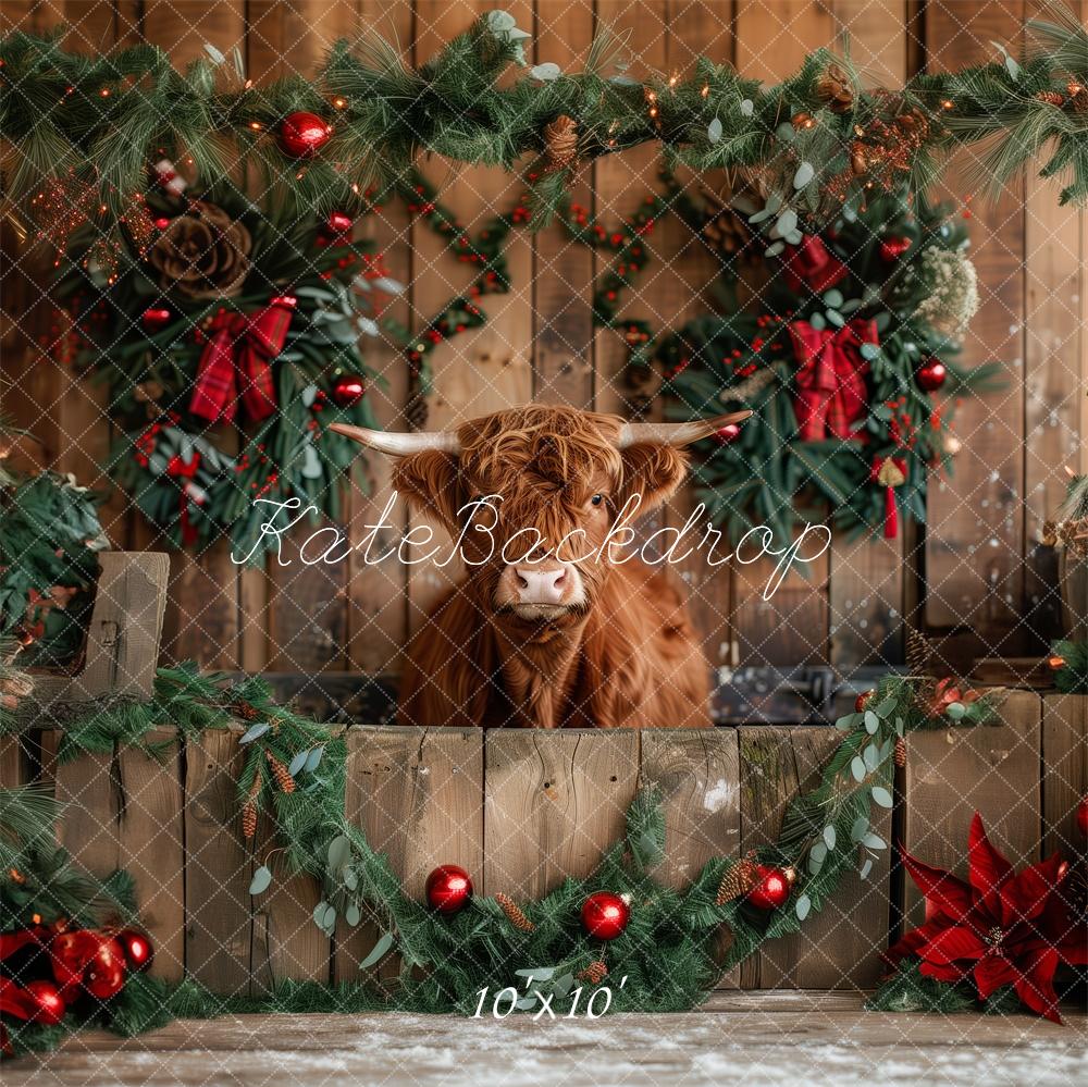 Kate Rustic Christmas Highland Cow Backdrop Designed by Patty Roberts