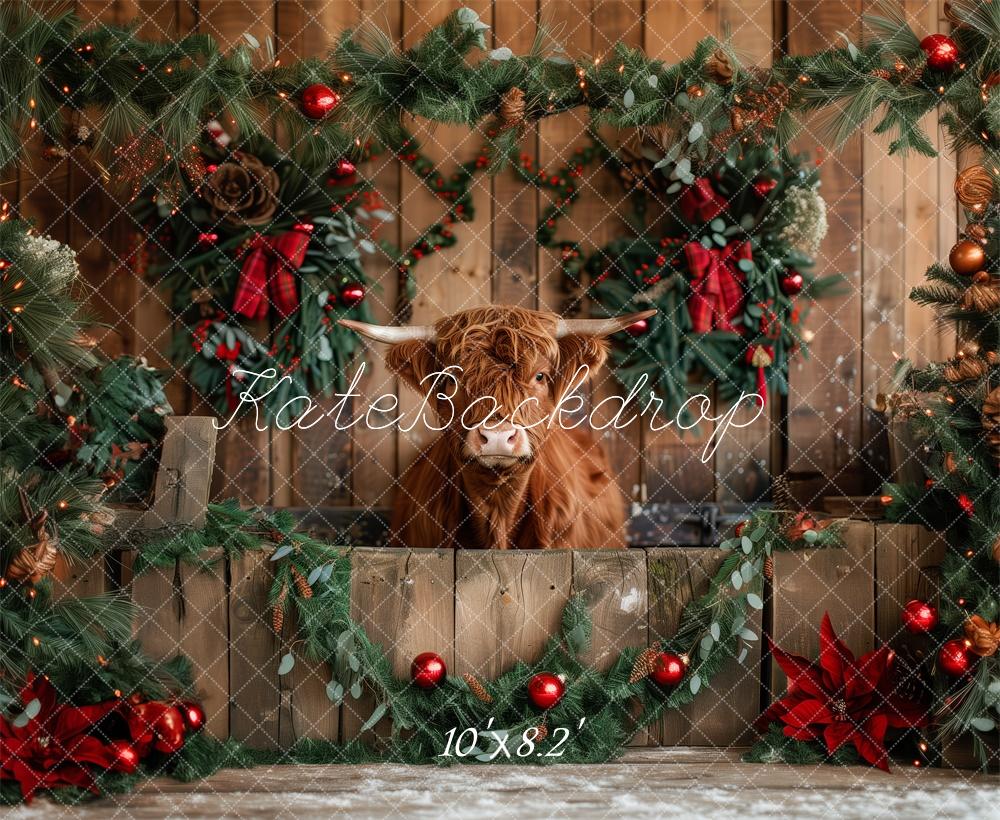 Kate Rustic Christmas Highland Cow Backdrop Designed by Patty Roberts