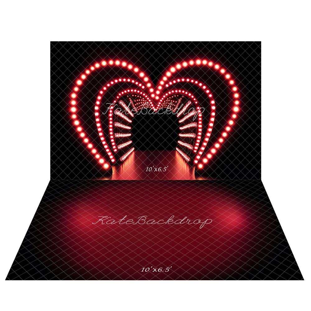 Kate Heart Tunnel Light Backdrop+Red Gradient Abstract Texture Floor Backdrop