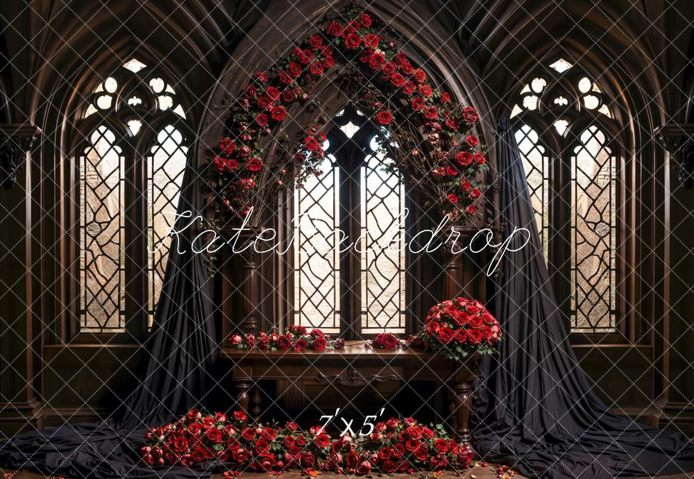 Kate Gothic Red Roses Flower Arch Backdrop Designed by Emetselch