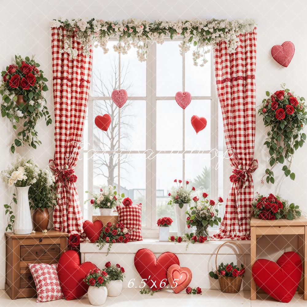 Kate Valentine's Day Window Floral Hearts Backdrop Designed by Emetselch