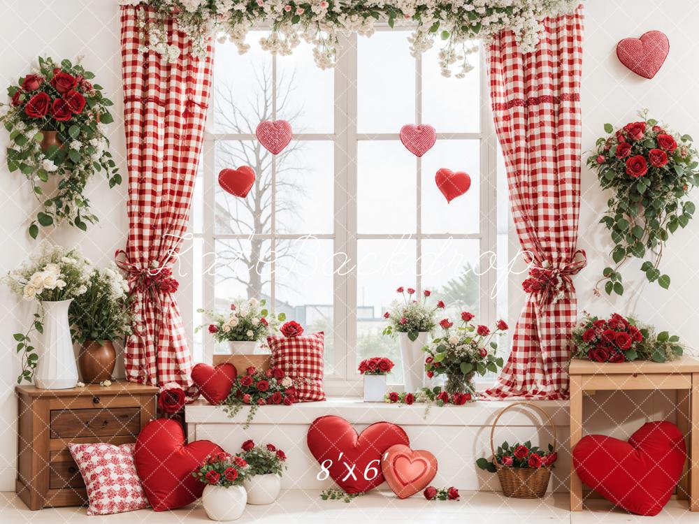 Kate Valentine's Day Window Floral Hearts Backdrop Designed by Emetselch