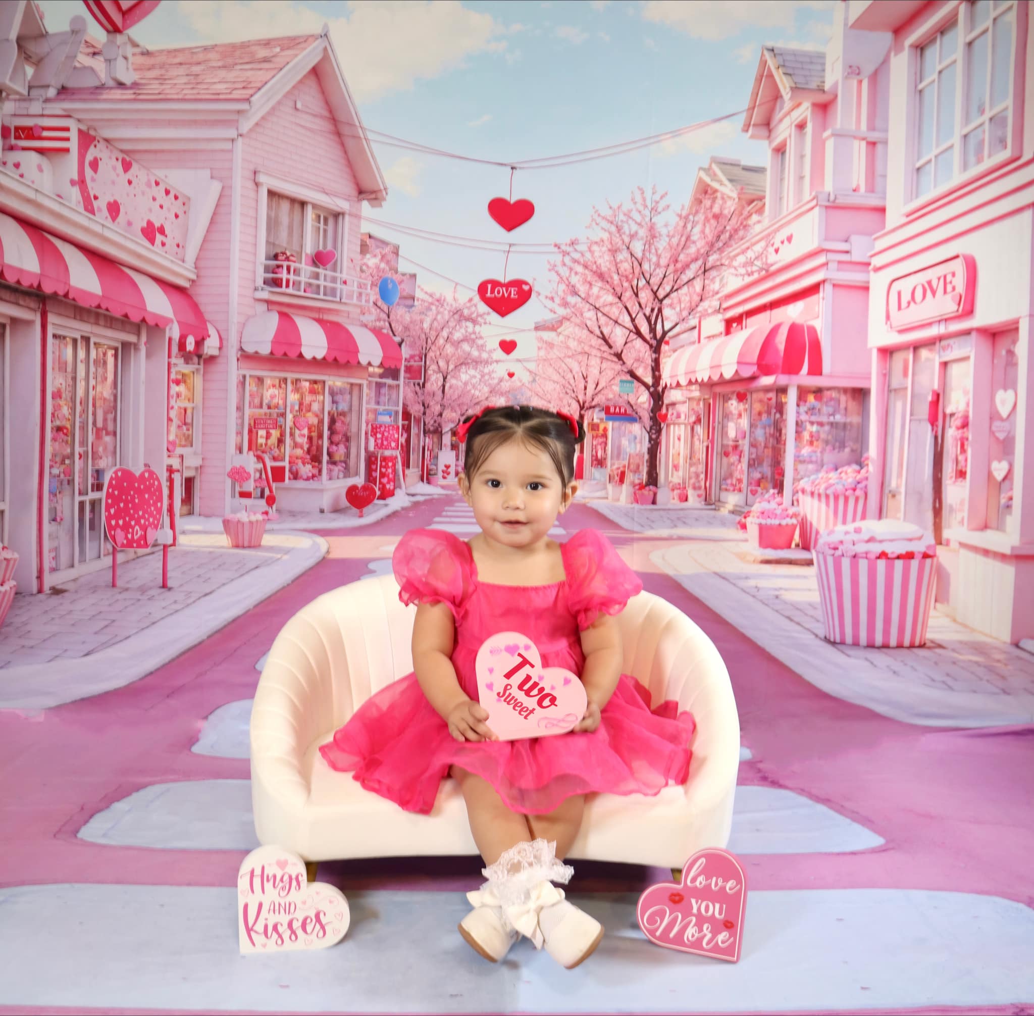 Kate Pink Love Street Cupcake Backdrop+Pink Cascading Stairs Floor Backdrop