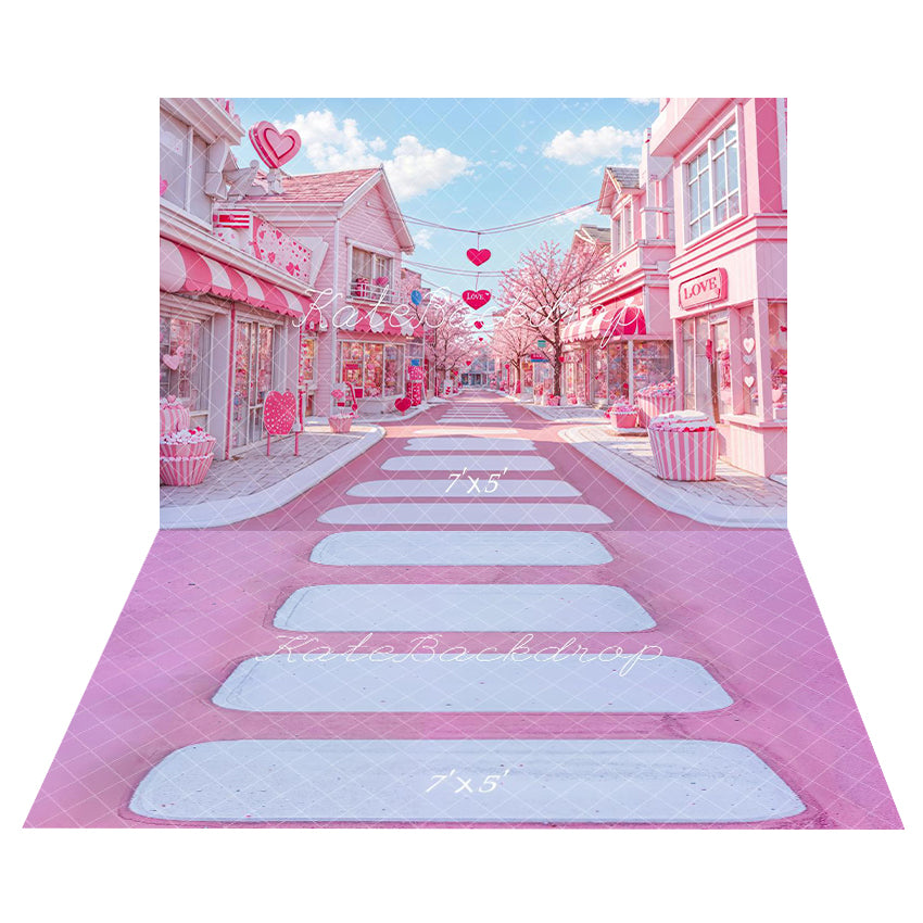 Kate Pink Love Street Cupcake Backdrop+Pink Cascading Stairs Floor Backdrop