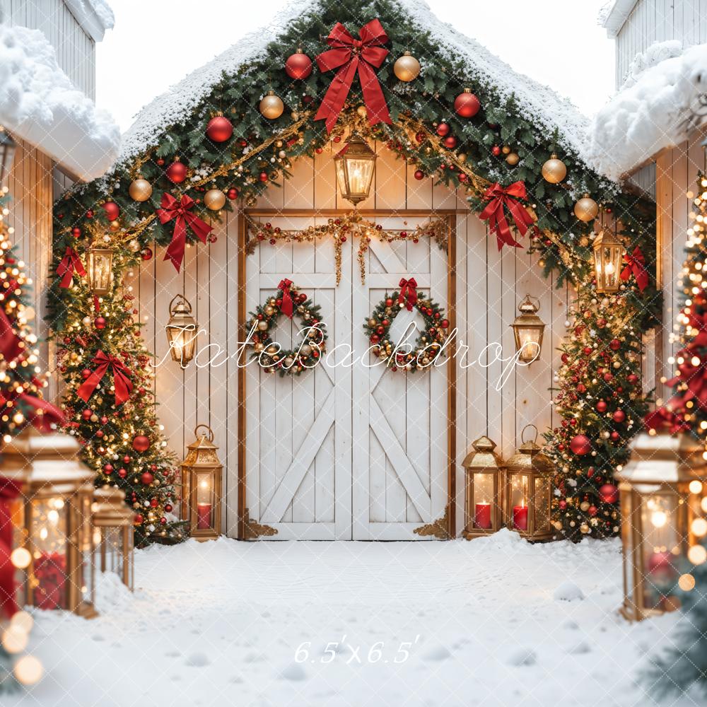 Lightning Deals-1 Kate Christmas White Snow House Bokeh Backdrop Designed by Emetselch