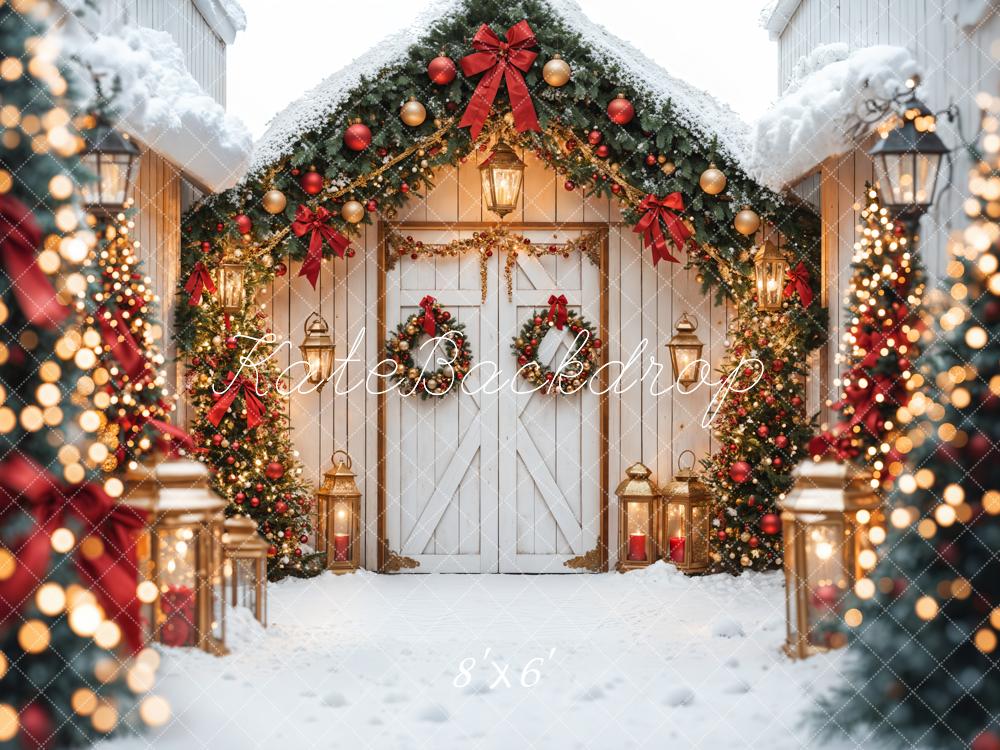 Lightning Deals-1 Kate Christmas White Snow House Bokeh Backdrop Designed by Emetselch