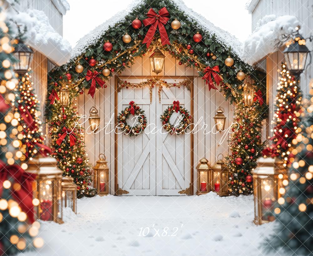 Lightning Deals-1 Kate Christmas White Snow House Bokeh Backdrop Designed by Emetselch