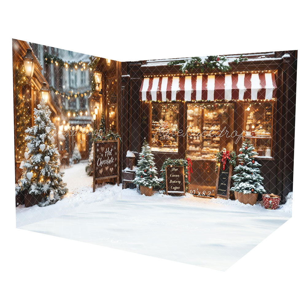 Kate Christmas Hot Cocoa Shop Snow Winter Room Set(8ftx8ft&10ftx8ft&8ftx10ft)