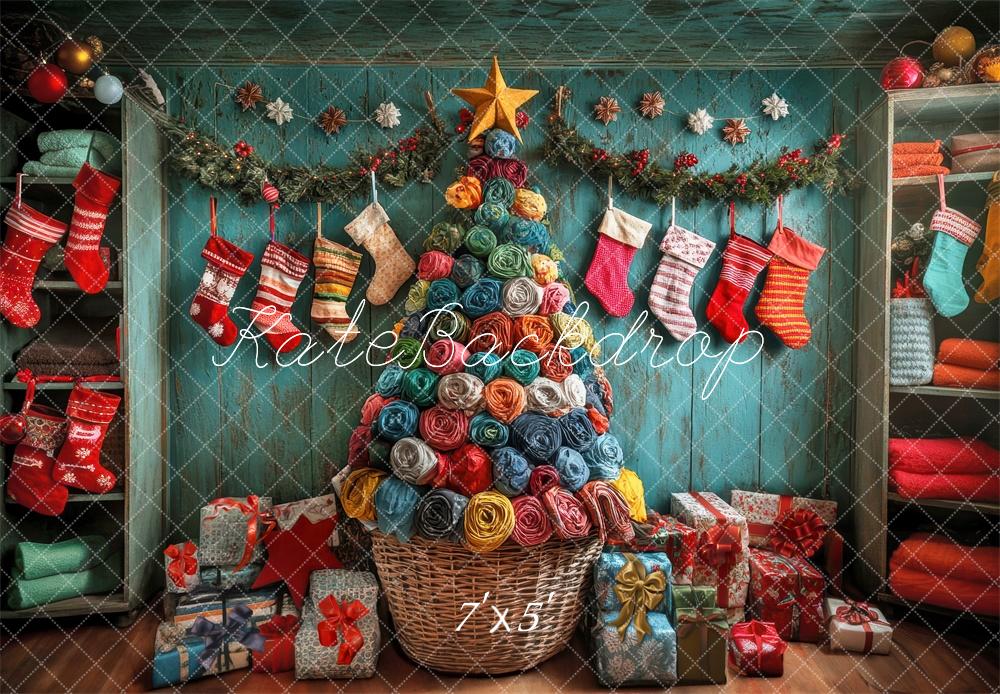 Kate Laundry Christmas Tree Stockings Backdrop Designed by Laura Bybee