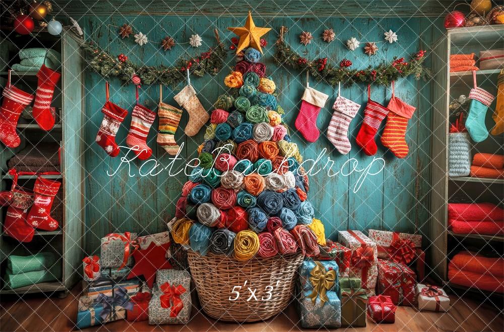 Kate Laundry Christmas Tree Stockings Backdrop Designed by Laura Bybee