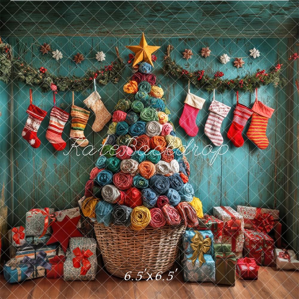 Kate Laundry Christmas Tree Stockings Backdrop Designed by Laura Bybee