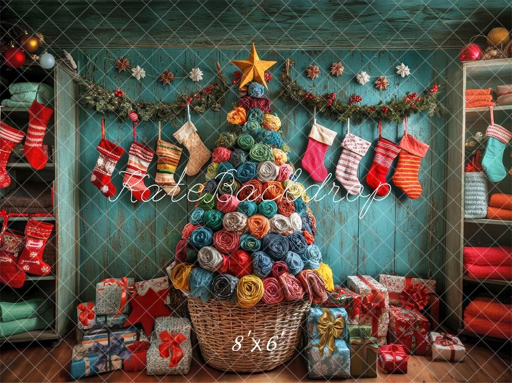 Kate Laundry Christmas Tree Stockings Backdrop Designed by Laura Bybee