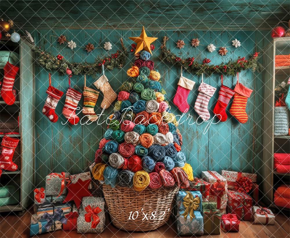 Kate Laundry Christmas Tree Stockings Backdrop Designed by Laura Bybee