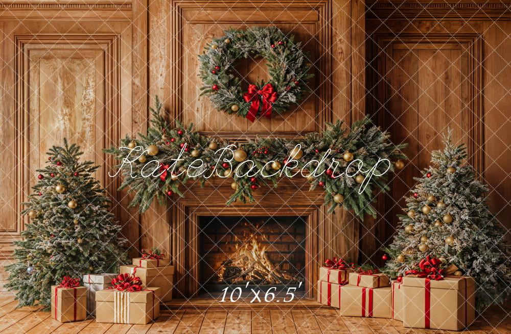 Kate Christmas Fireplace Wooden Wall Backdrop Designed by Emetselch