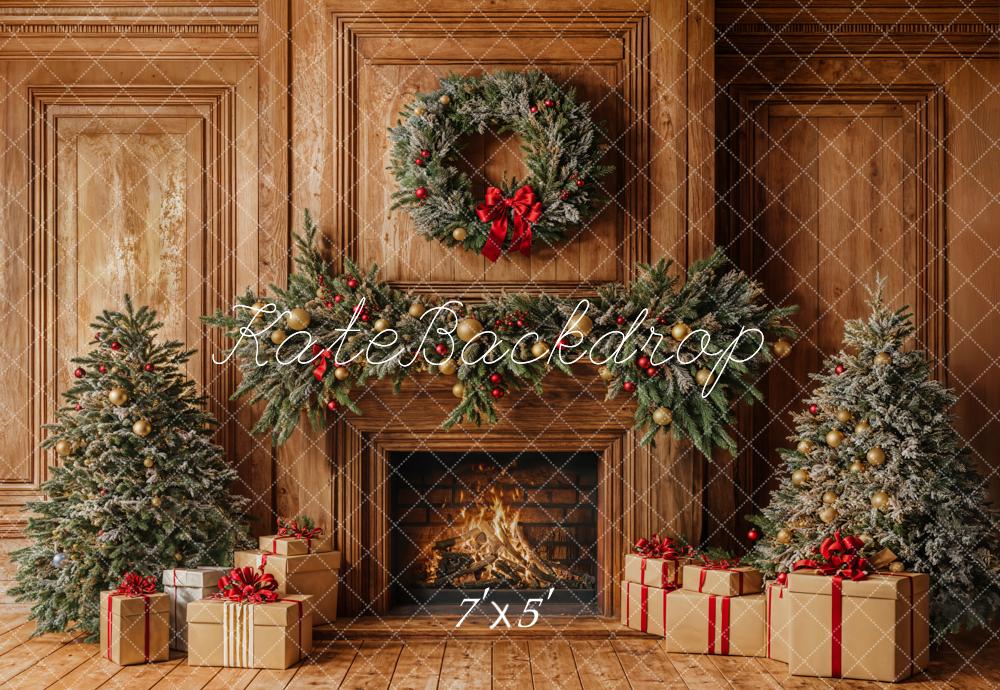 Kate Christmas Fireplace Wooden Wall Backdrop Designed by Emetselch