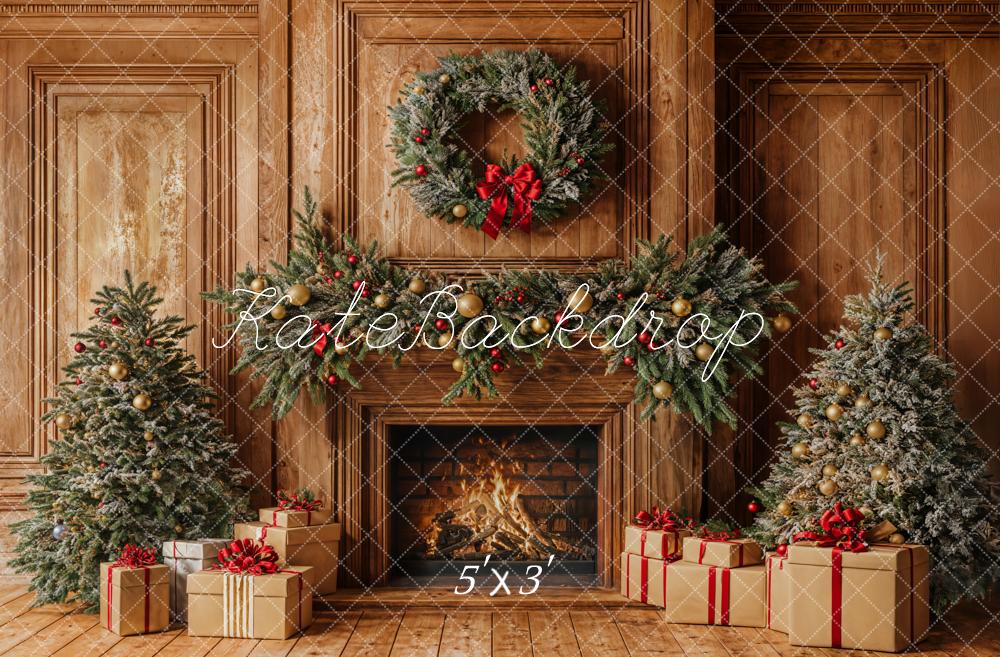 Kate Christmas Fireplace Wooden Wall Backdrop Designed by Emetselch