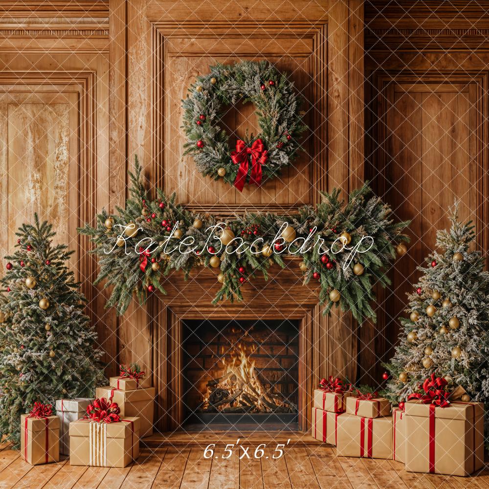 Kate Christmas Fireplace Wooden Wall Backdrop Designed by Emetselch