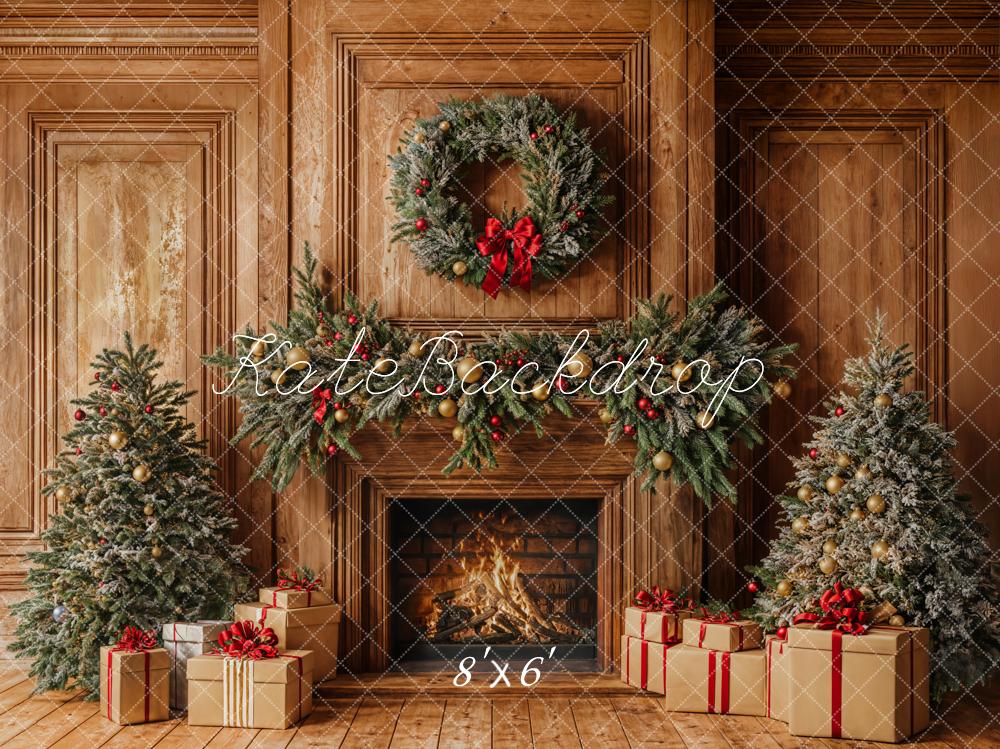 Kate Christmas Fireplace Wooden Wall Backdrop Designed by Emetselch