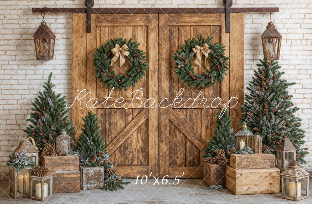 Kate Christmas Tree Wooden Barn Door Backdrop Designed by Emetselch