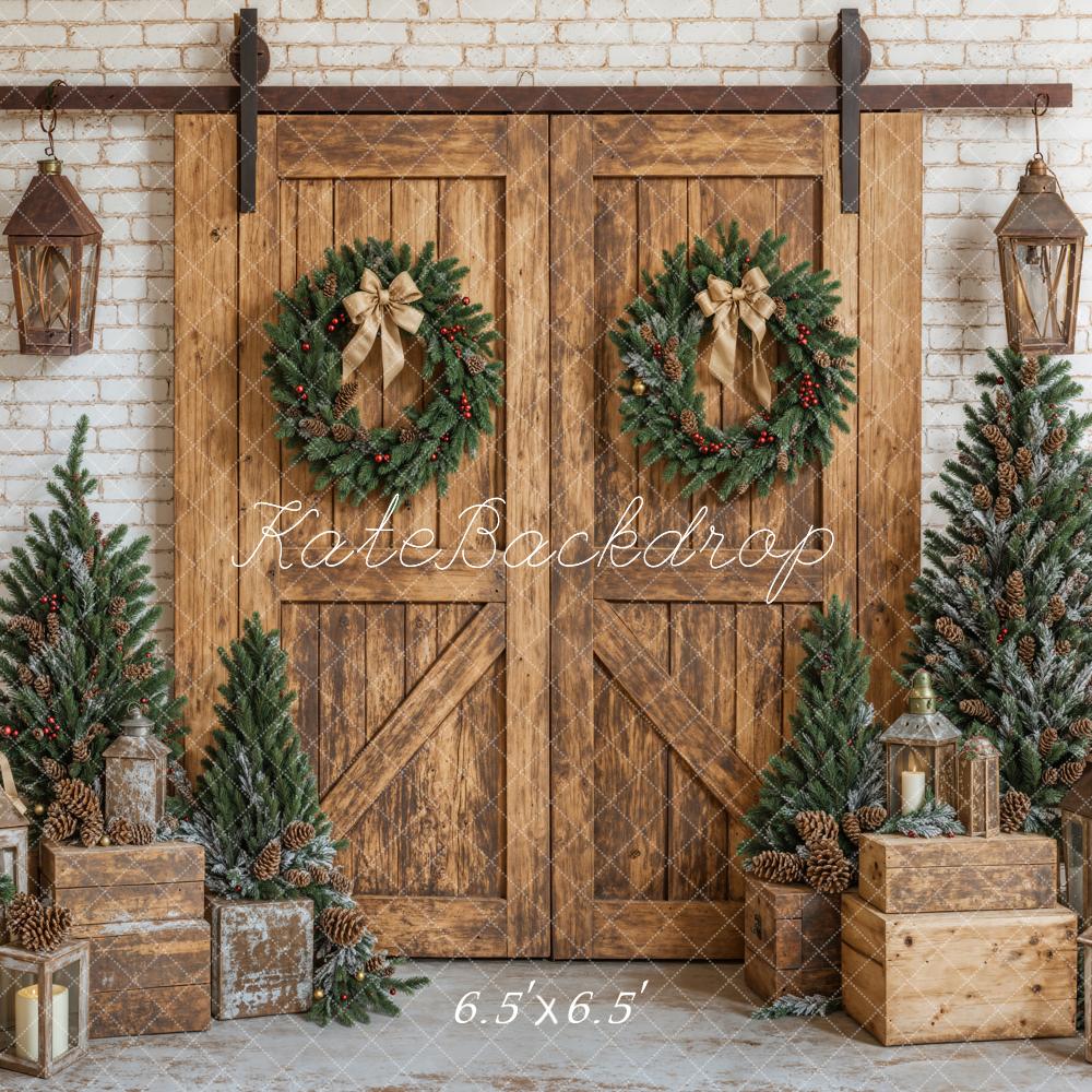 Kate Christmas Tree Wooden Barn Door Backdrop Designed by Emetselch