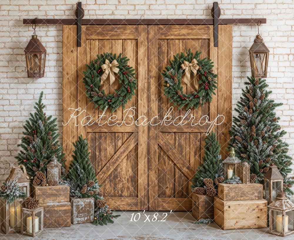 Kate Christmas Tree Wooden Barn Door Backdrop Designed by Emetselch