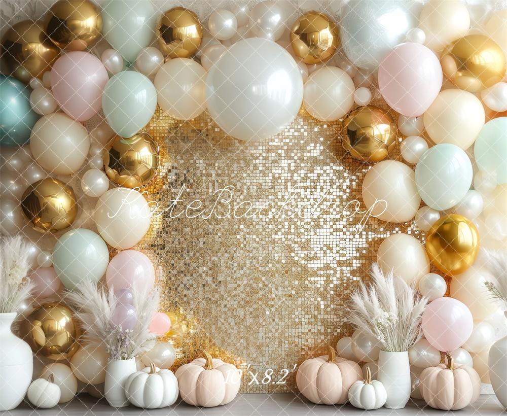 Kate Pastel Pumpkin Sequin Wall Backdrop Designed by Mini MakeBelieve