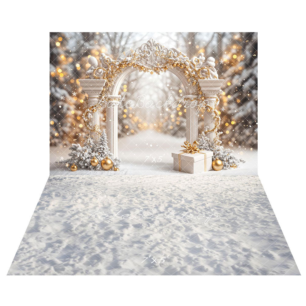 Kate Christmas Snowy Wonderland Arch Backdrop+Winter Snow Floor Backdrop