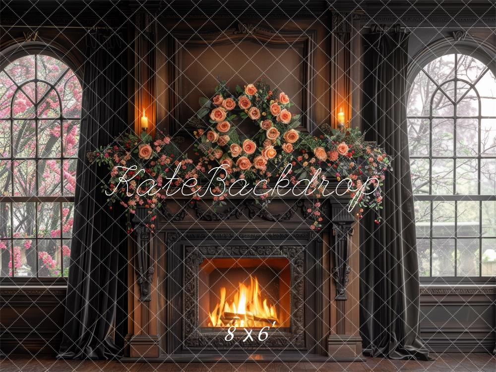 Kate Navy Brown Rose Fireplace Backdrop Designed by Mini MakeBelieve