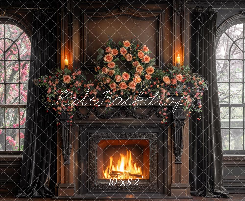 Kate Navy Brown Rose Fireplace Backdrop Designed by Mini MakeBelieve