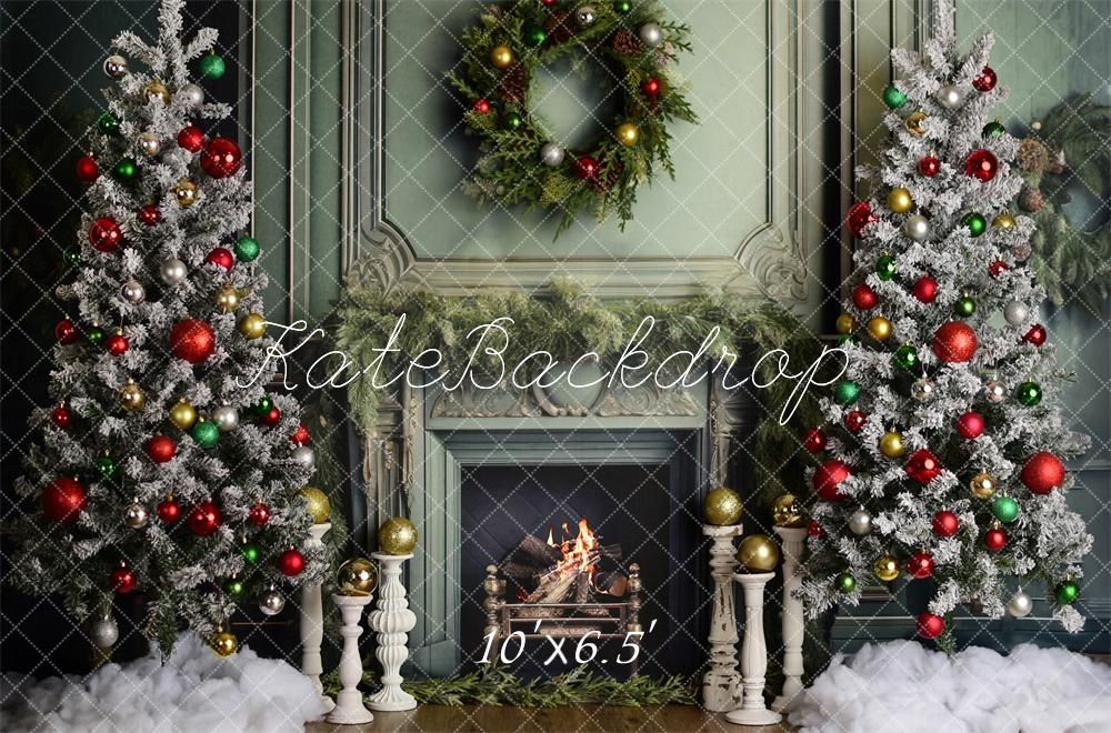 Kate Decorated Elegant Christmas Fireplace Backdrop Designed by Mandy Ringe Photography